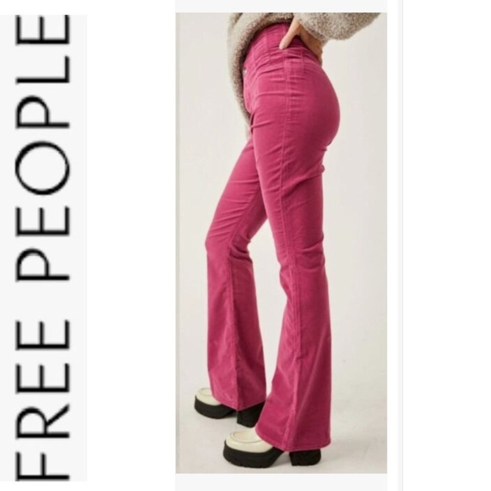 NWT Free People We The Free Jayde Cord Flare Jeans pink rose 25 - Picture 2 of 15